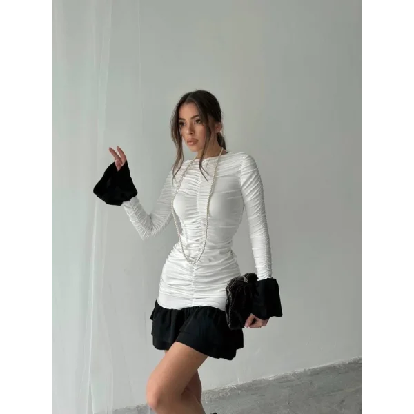 Fırfır Detaylı Drapeli Mini Elbise