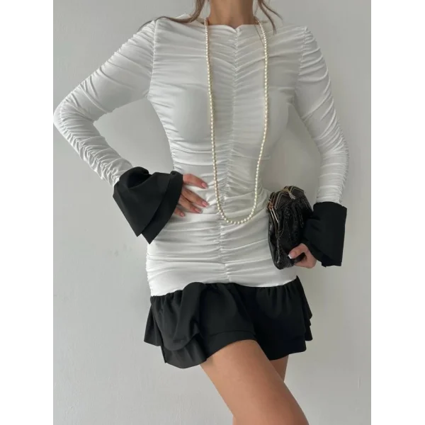 Fırfır Detaylı Drapeli Mini Elbise