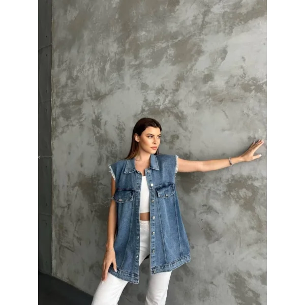 Fırfır Detaylı Kot Yelek