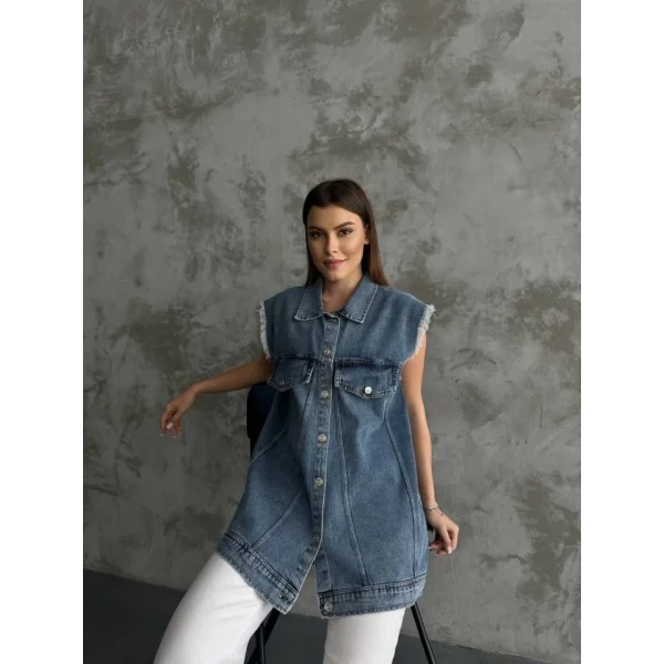 Fırfır Detaylı Kot Yelek