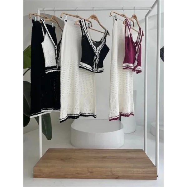 Fırfır Detaylı Uzun Etekli Triko Takım 10115