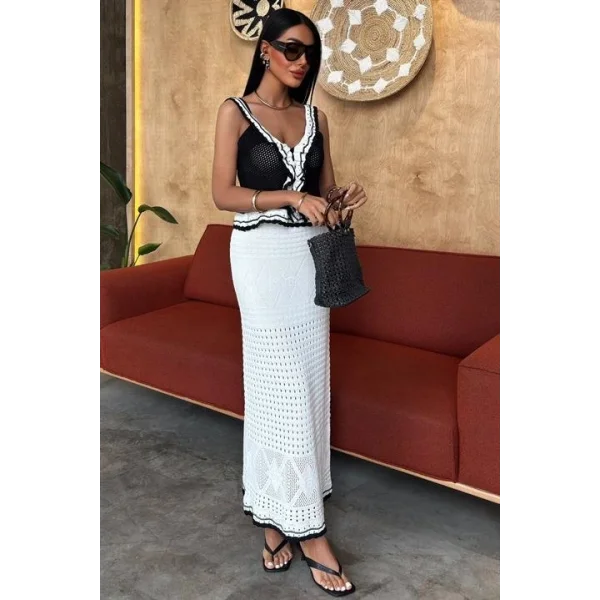 Fırfır Detaylı Uzun Etekli Triko Takım 10115