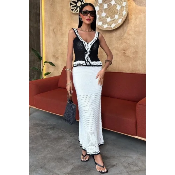 Fırfır Detaylı Uzun Etekli Triko Takım 10115