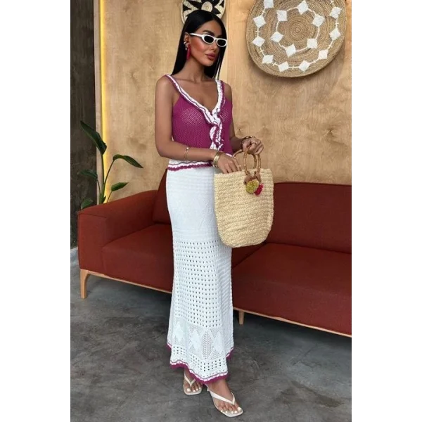 Fırfır Detaylı Uzun Etekli Triko Takım 10115