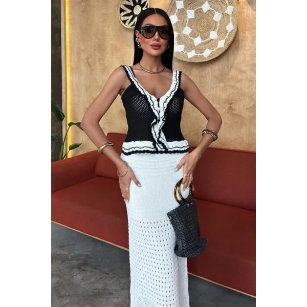 Fırfır Detaylı Uzun Etekli Triko Takım 10115