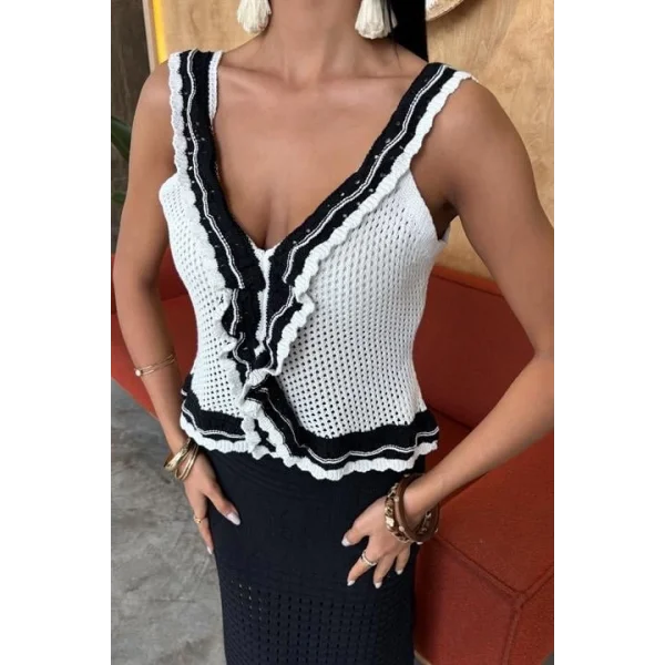 Fırfır Detaylı Uzun Etekli Triko Takım 10115