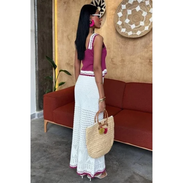 Fırfır Detaylı Uzun Etekli Triko Takım 10115