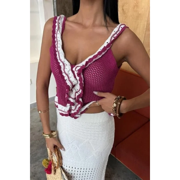 Fırfır Detaylı Uzun Etekli Triko Takım 10115