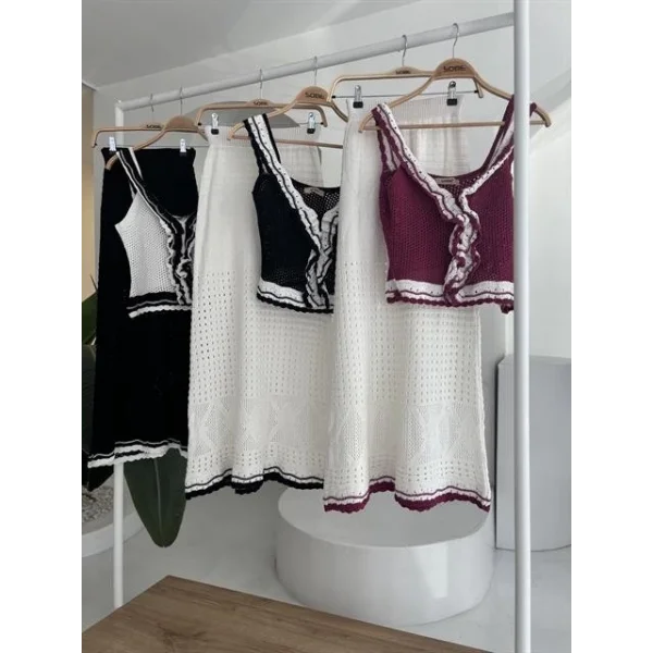 Fırfır Detaylı Uzun Etekli Triko Takım 10115