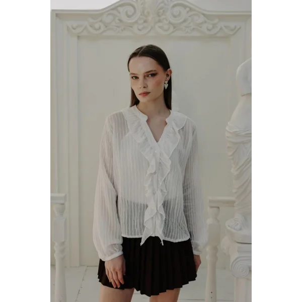 Fırfır Transparan Gömlek - Beyaz