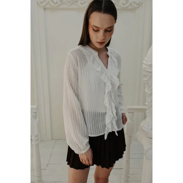 Fırfır Transparan Gömlek - Beyaz