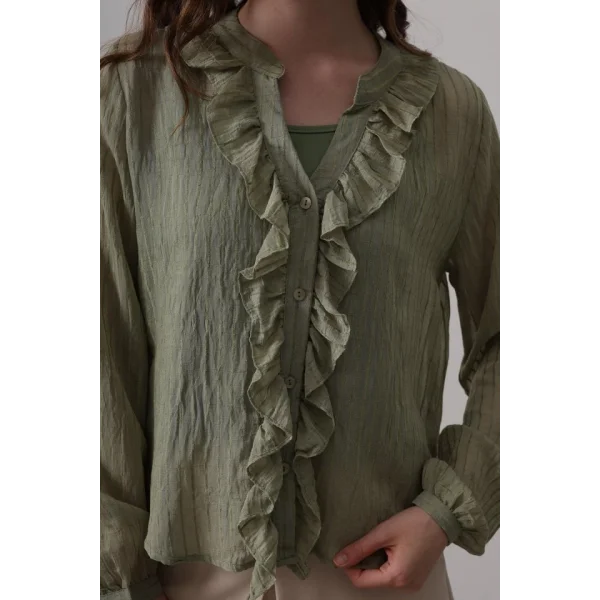 Fırfır Transparan Gömlek - Haki