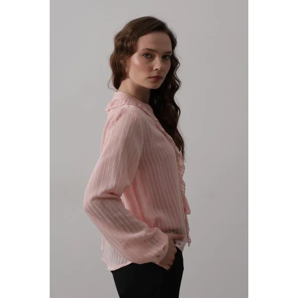 Fırfır Transparan Gömlek - Pudra
