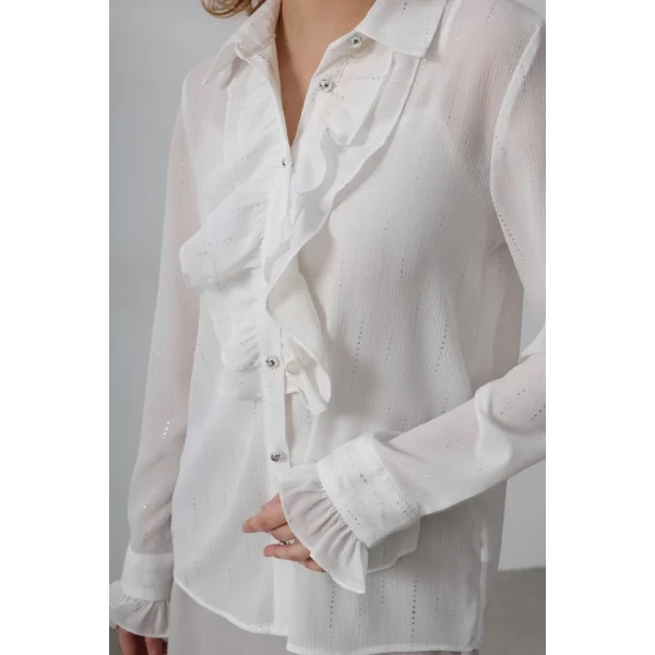 Fırfır Yakalı Şifon Gömlek - Beyaz