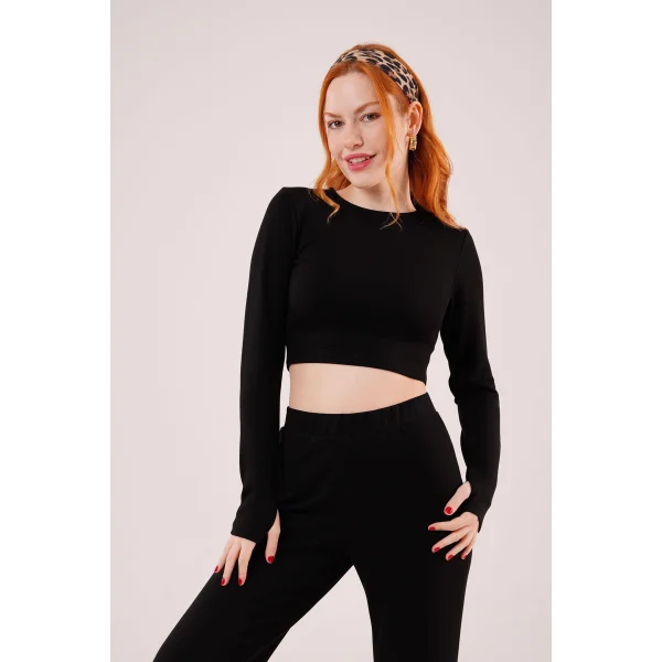 Fitilli Bluz Ve Pantolon iyah İkili Takım