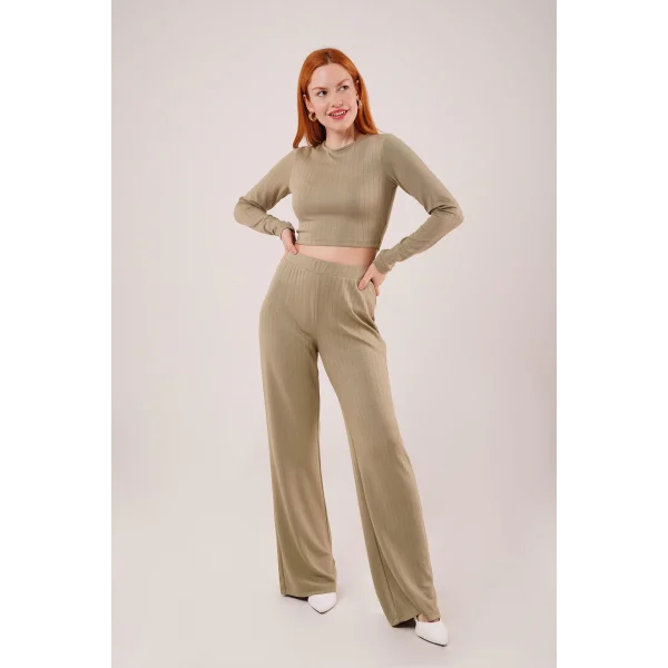 Fitilli Bluz Ve Pantolon Yeşil İkili Takım