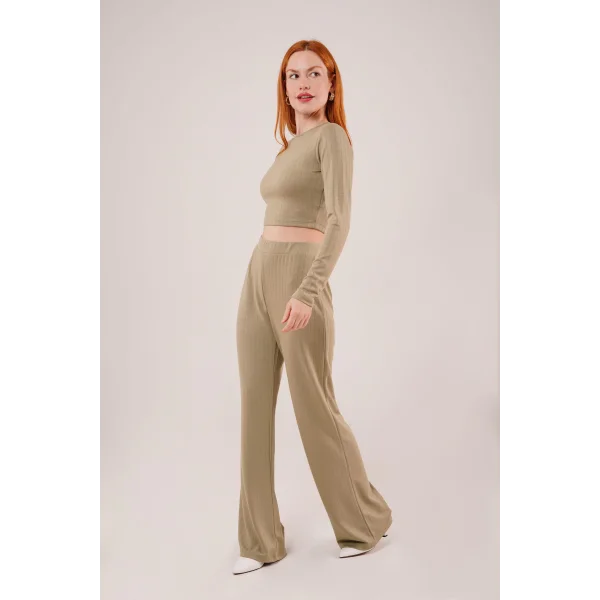 Fitilli Bluz Ve Pantolon Yeşil İkili Takım