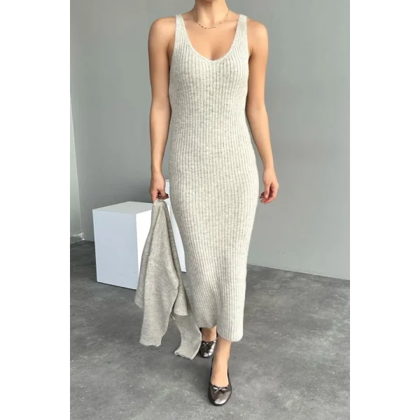 Fitilli Elbise Hırkalı Takım  Açık Bej