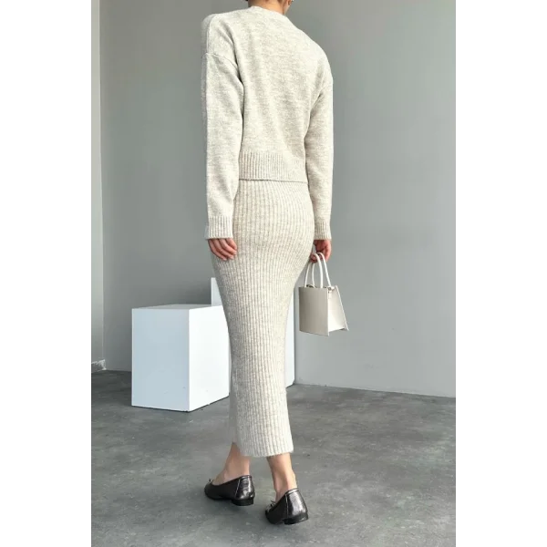 Fitilli Elbise Hırkalı Takım  Açık Bej