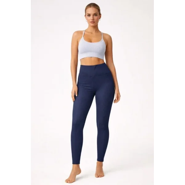 Fitilli Full Likralı Yüksek Bel Toparlayıcı Tayt Günlük Ve Spor Kullanım - Lacivert