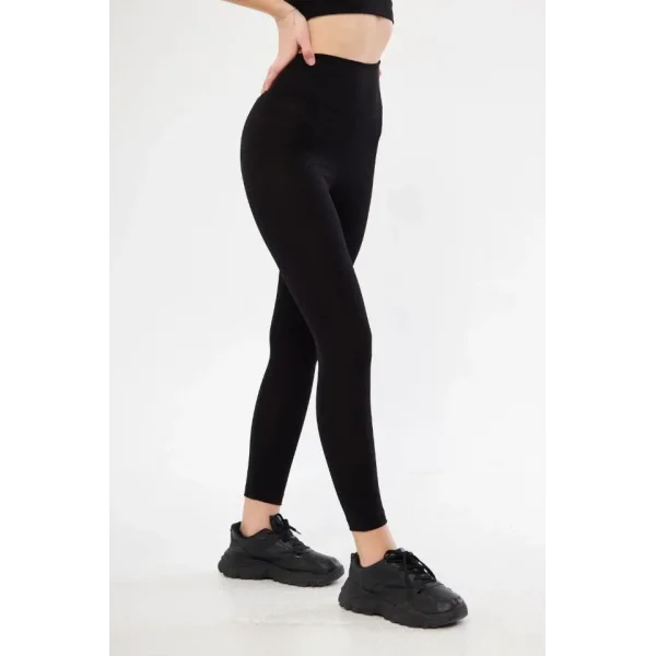 Fitilli Full Likralı Yüksek Bel Toparlayıcı Tayt Günlük Ve Spor Kullanım - Siyah
