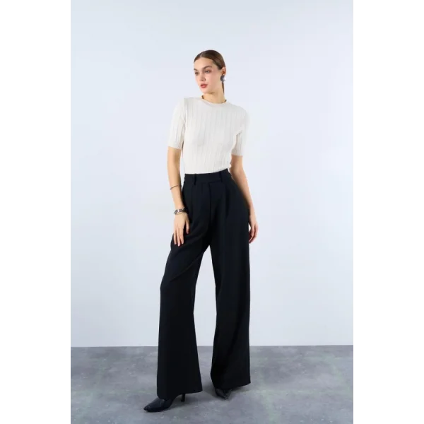 Fitilli Kısa Kol Kazak - Krem