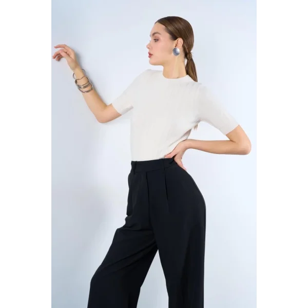 Fitilli Kısa Kol Kazak - Krem