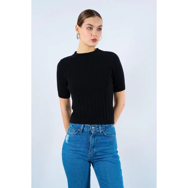 Fitilli Kısa Kol Kazak  Siyah