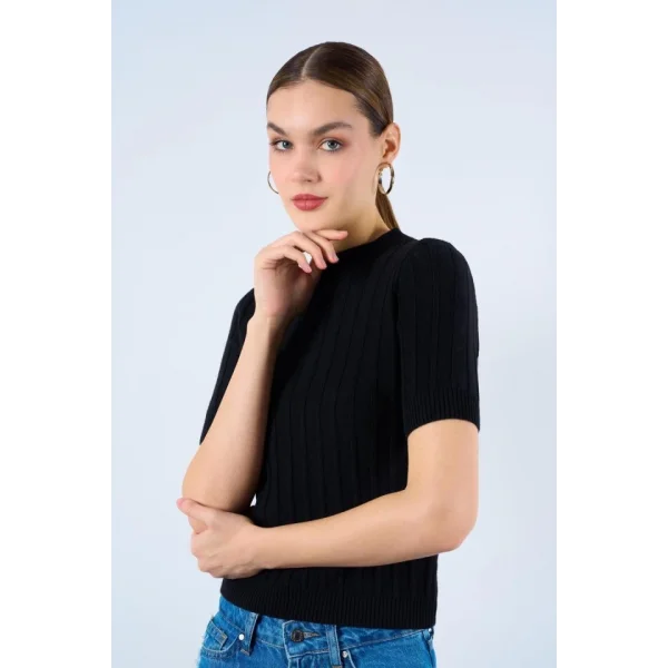 Fitilli Kısa Kol Kazak  Siyah