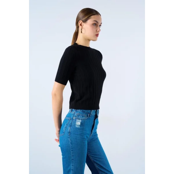 Fitilli Kısa Kol Kazak  Siyah