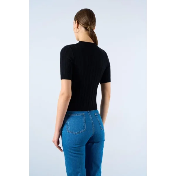 Fitilli Kısa Kol Kazak  Siyah