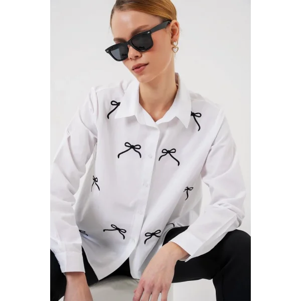 Fiyonk Detay Gömlek 20311 - Beyaz