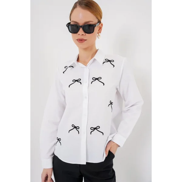 Fiyonk Detay Gömlek 20311 - Beyaz