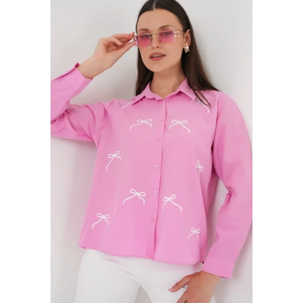 Fiyonk Detay Gömlek 20311 - Pembe