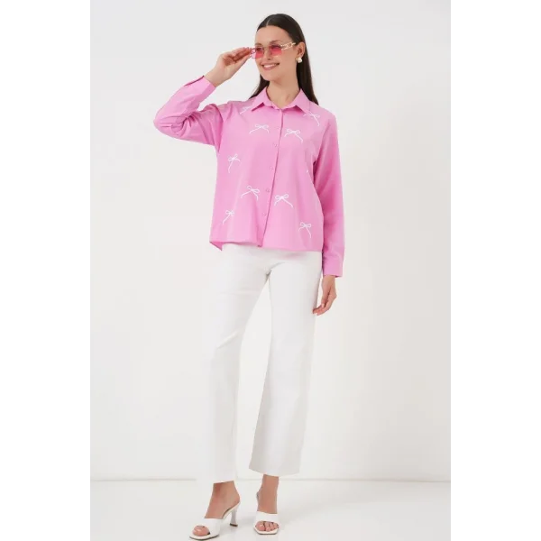 Fiyonk Detay Gömlek 20311 - Pembe