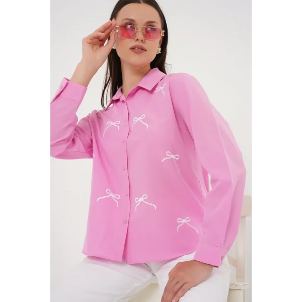 Fiyonk Detay Gömlek 20311 - Pembe
