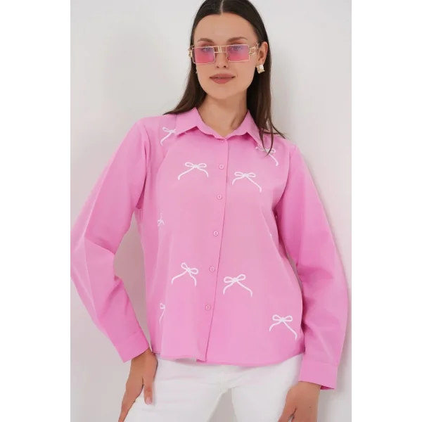 Fiyonk Detay Gömlek 20311 - Pembe