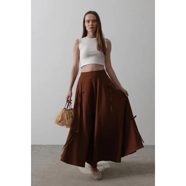 Fiyonk Kloş Etek - Kahve