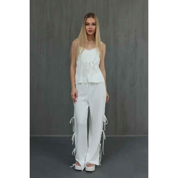 Fiyonklu Bluz Takım  Beyaz