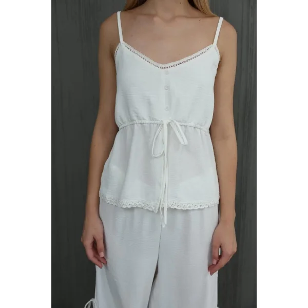 Fiyonklu Bluz Takım  Beyaz