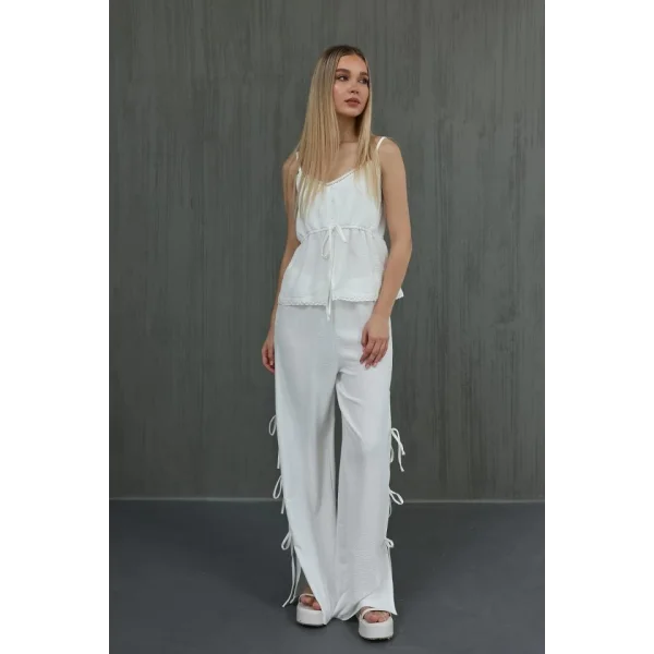 Fiyonklu Bluz Takım  Beyaz