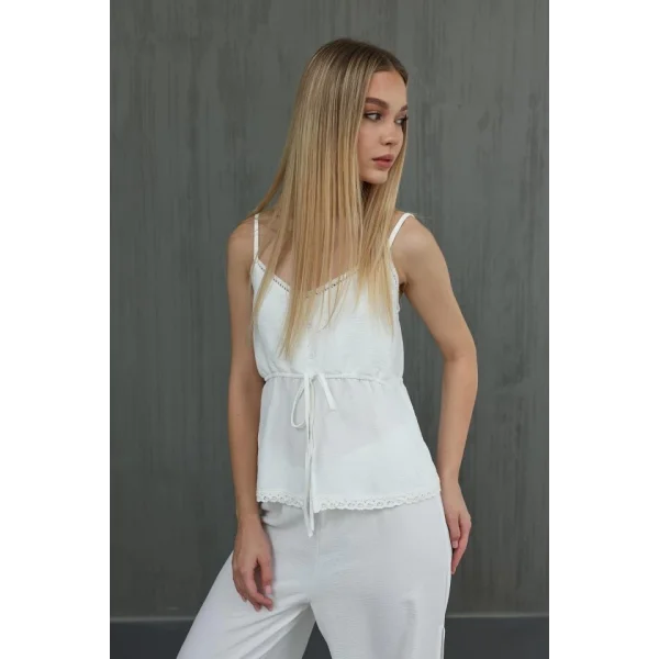 Fiyonklu Bluz Takım  Beyaz