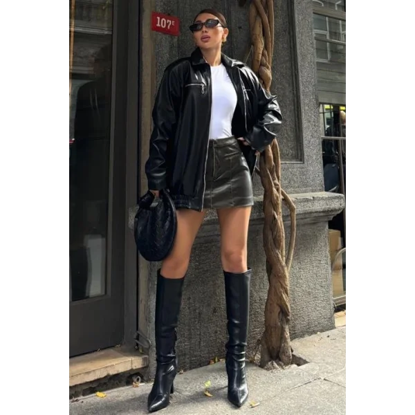 Florie Oversize Suni Deri Ceket 6108