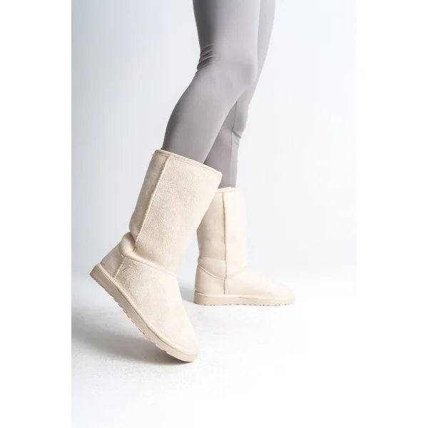 FREYA Bağcıksız Düz Taban İçi Kürklü Süet Kadın Bot  SKT - Krem