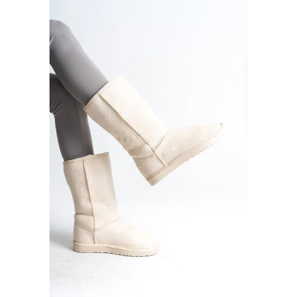 FREYA Bağcıksız Düz Taban İçi Kürklü Süet Kadın Bot  SKT - Krem