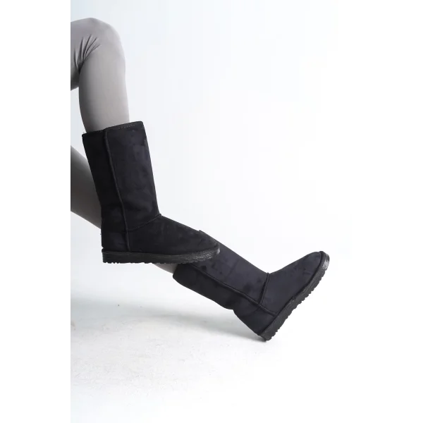 FREYA Bağcıksız Düz Taban İçi Kürklü Süet Kadın Bot  SST - Siyah