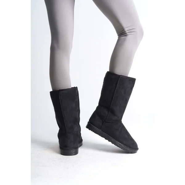 FREYA Bağcıksız Düz Taban İçi Kürklü Süet Kadın Bot  SST - Siyah