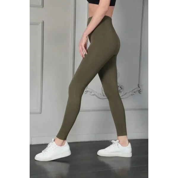 Full Likra Extra Toparlayıcı Yüksek Bel Dar Kalıp Günlük Spor Tayt - Haki