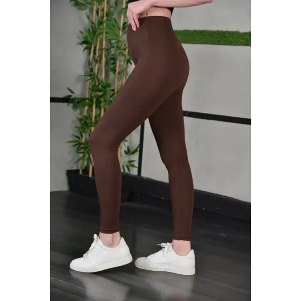 Full Likra Extra Toparlayıcı Yüksek Bel Dar Kalıp Günlük Spor Tayt - Kahverengi