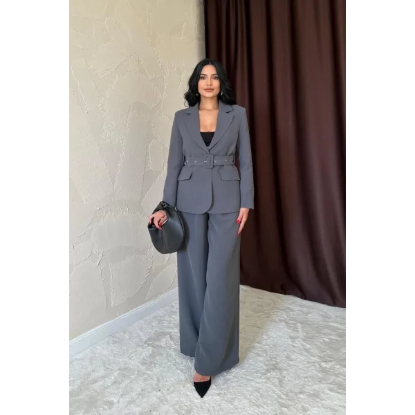 Füme Cep Kapaklı Ve Kemerli Ceket